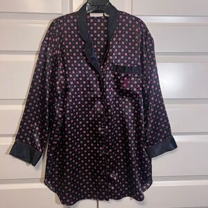 Vintage Victoria's Secret Embroidered Satin Sleep Shirt in Black and Pink